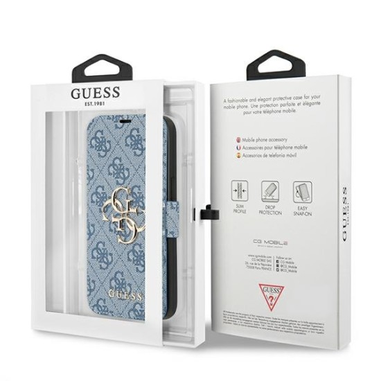 Guess 4G Big Metal Logo Collection Book Case GUBKP13L4GMGBL priekš Apple iPhone 13 Pro - Gaiši Zils - mākslīgās ādas sāniski atverams maciņš ar stendu
