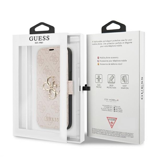 Guess 4G Big Metal Logo Collection Book Case GUBKP13S4GMGPI priekš Apple iPhone 13 mini - Rozā - mākslīgās ādas sāniski atverams maciņš ar stendu