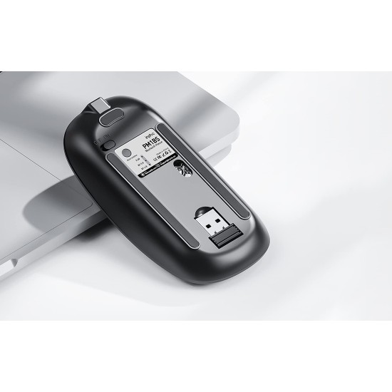 Inphic PM1BS Wireless Optical Mouse 2.4G / Bluetooth (4.0/5.0) / 1600 DPI with Li-ion battery 500mAh - Melna - Bezvadu datorpele ar iebūvētu akumulātoru