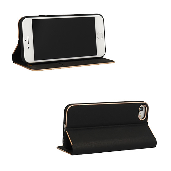 Vennus Luna Book Gold Case priekš Samsung Galaxy A22 5G A226 - Melns - sāniski atverams maciņš ar magnētu un stendu / grāmatveida maks