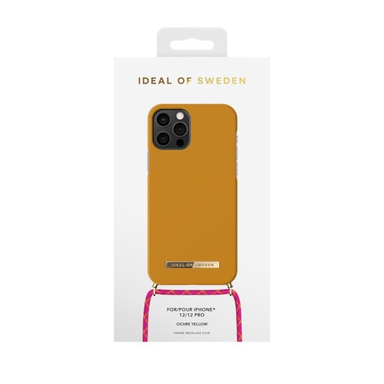 iDeal of Sweden Ordinary Necklace AG22 Back Case priekš Apple iPhone 12 / 12 Pro - Ochre Yellow - plastikāta aizmugures apvalks ar auklu un iebūvētu metālisku plāksni / bampers-vāciņš