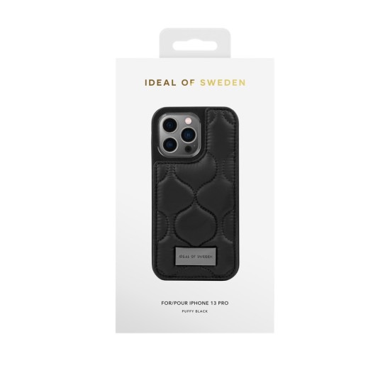 iDeal of Sweden Atelier AG22 Back Case priekš Apple iPhone 13 Pro - Puffy Black - mākslīgās ādas aizmugures apvalks ar turētāju / bampers-vāciņš