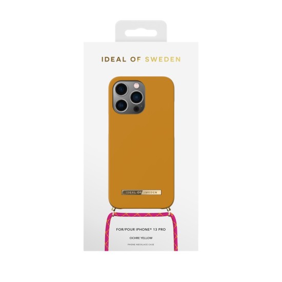 iDeal of Sweden Ordinary Necklace AG22 Back Case priekš Apple iPhone 13 Pro - Ochre Yellow - plastikāta aizmugures apvalks ar auklu un iebūvētu metālisku plāksni / bampers-vāciņš