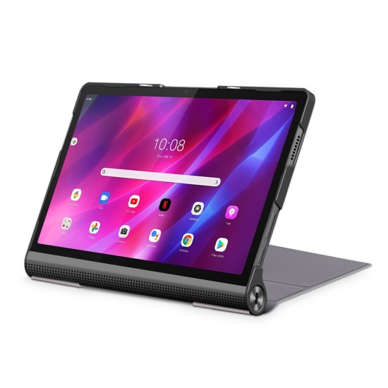 PU Leather Shock-Absorption Tablet Cover with Kickstand priekš Lenovo Yoga Tab 11 J706 - Pelēks - sāniski atverams maciņš ar stendu