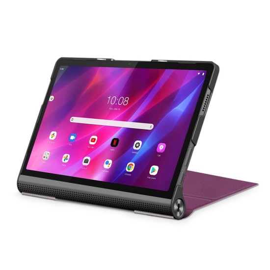 PU Leather Shock-Absorption Tablet Cover with Kickstand priekš Lenovo Yoga Tab 11 J706 - Violets - sāniski atverams maciņš ar stendu