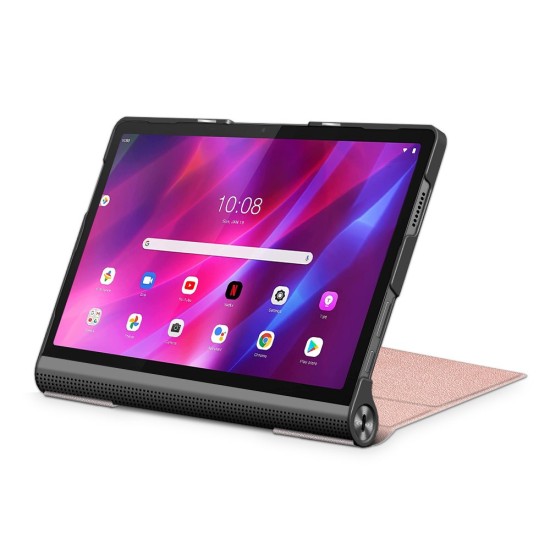 PU Leather Shock-Absorption Tablet Cover with Kickstand priekš Lenovo Yoga Tab 11 J706 - Rozā Zelts - sāniski atverams maciņš ar stendu