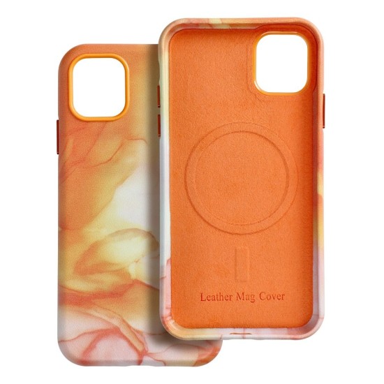 Leather MagSafe Back Case priekš Apple iPhone 14 - Oranžs - mākslīgās ādas aizmugures apvalks / bampers-vāciņš