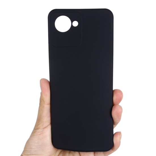 Liquid Silicone Shockproof Back Case with Strap priekš Realme C30s - Melns - silikona aizmugures apvalks ar auklu / bampers-vāciņš