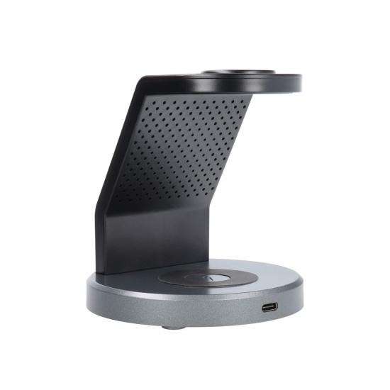Forcell 3in1 Solid Mag Wireless Qi Charger 15W with MagSafe Phone / Watch / Earphones - Melns - induktīvs bezvadu USB-C lādētājs paliktnis Apple ierīcēm