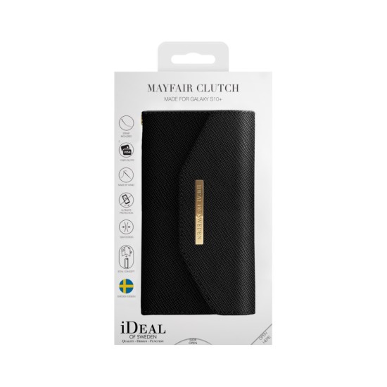 iDeal of Sweden Mayfair Clutch priekš Samsung Galaxy S10 Plus G975 - Black - mākslīgās ādas grāmatveida maks rokassomas veidā ar siksniņu