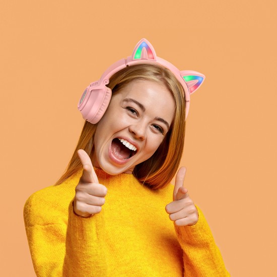 Borofone BO18 Cat Ear Bluetooth 5.0 Wireless Headphones with Microphone for Kids Universālas Bezvadu Austiņas Bērniem - Baltas