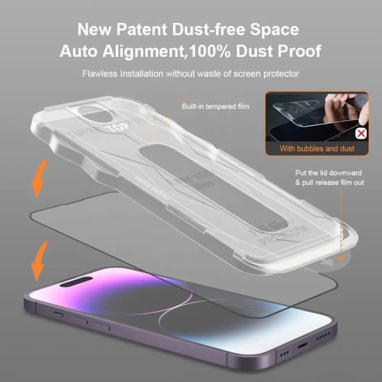 Easy-Stick Box Full Glue Tempered Glass screen protector priekš Apple iPhone 12 / 12 Pro - Melns - Ekrāna Aizsargstikls / Bruņota Stikla Aizsargplēve