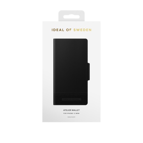 iDeal of Sweden Unity AW20 Wallet Case priekš Apple iPhone 12 mini - Eagle Black - mākslīgās ādas sāniski atverams maciņš ar bamperu uz magnēta