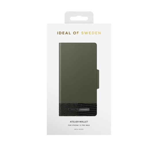 iDeal of Sweden Unity AW20 Wallet Case priekš Apple iPhone 12 Pro Max - Metal Woods - mākslīgās ādas sāniski atverams maciņš ar bamperu uz magnēta