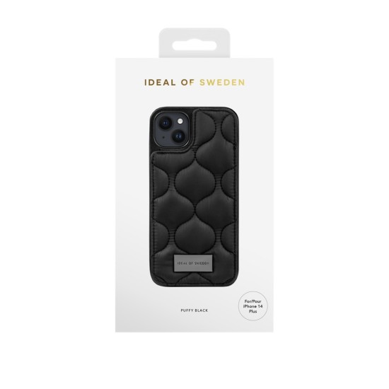 iDeal of Sweden Atelier AG22 Back Case priekš Apple iPhone 14 Plus - Puffy Black - mākslīgās ādas aizmugures apvalks ar turētāju / bampers-vāciņš