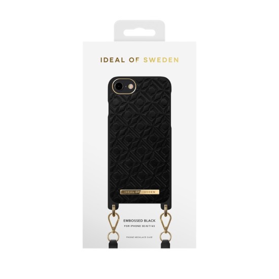 iDeal of Sweden Atelier Necklace AW21 Back Case priekš Apple iPhone 7 / 8 / SE2 (2020) / SE3 (2022) - Embossed Black - mākslīgās ādas aizmugures apvalks ar siksniņu / bampers-vāciņš