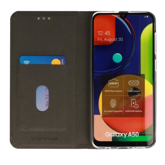 Sensitive Book Case priekš Samsung Galaxy A14 4G A145 / A14 5G A146 - Melns - sāniski atverams maciņš ar stendu / grāmatveida maks