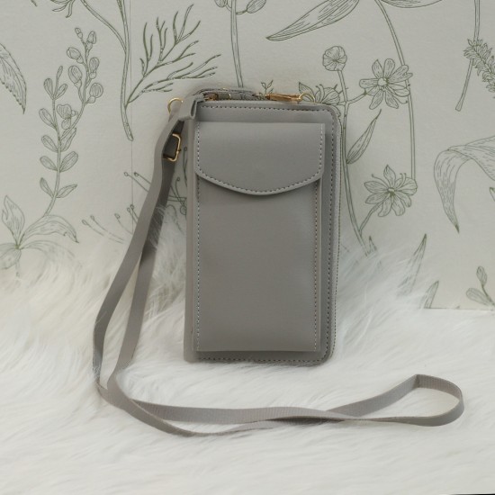 Universal Phone Bag and Wallet 19 x 11cm - Pelēks - universāls maks / kabatiņa telefonam ar siksniņu