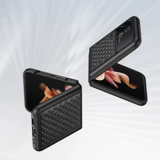 Dux Ducis Venice Leather Case priekš Samsung Galaxy Flip3 5G - Melns - mākslīgās ādas aizmugures apvalks / vāciņš