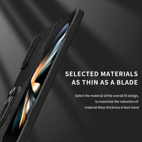 Mecha Back Case with Ring priekš Samsung Galaxy Fold5 5G - Melns - triecienizturīgs silikona-plastikāta aizmugures apvalks / bampers-vāciņš
