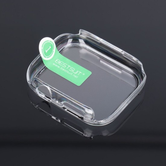 Bestsuit Case with Tempered Glass priekš Apple Watch 7 / 8 / 9 (45mm) - Caurspīdīgs - plastikāta apvalks viedpulksteņiem ar aizsargstiklu