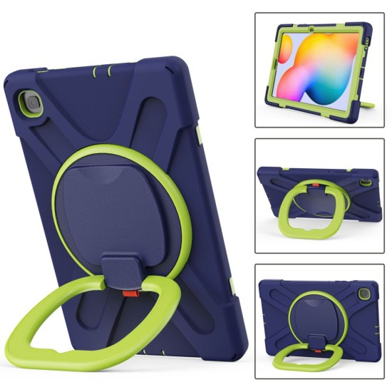 Tech-Protect X-Armor Back Case with Stand priekš Samsung Galaxy Tab A9 X110 / X115 - Zils / Koši Zaļš - triecienizturīgs silikona-plastikāta aizmugures apvalks ar statīvu un ekrāna aizsardzību