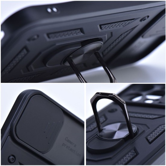 Slide Armor Back Case with Ring priekš Samsung Galaxy A25 5G A256 - Melns - triecienizturīgs silikona aizmugures apvalks ar gredzenu / bampers-vāciņš