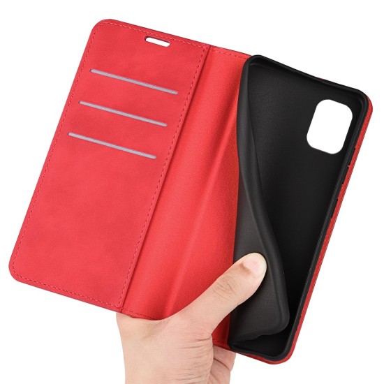 Skin-Touch PU Leather Book Case priekš Nokia C12 - Sarkans - sāniski atverams maciņš ar stendu / grāmatveida maks