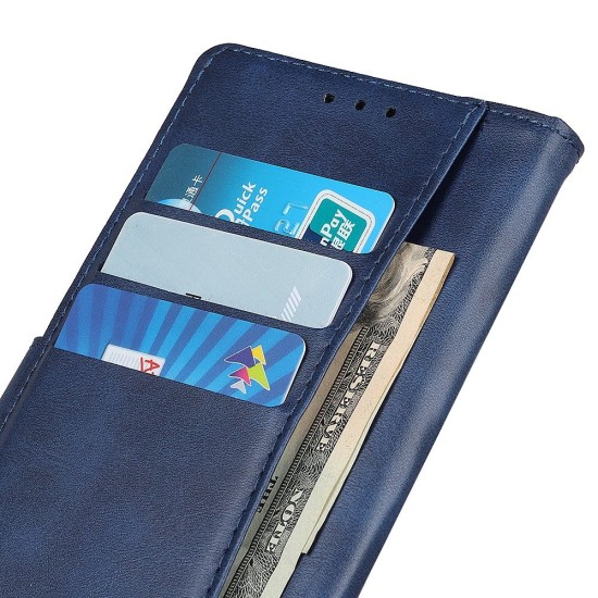 Cowhide Texture PU Leather Book Case priekš Nokia C12 - Zils - sāniski atverams maciņš ar stendu / grāmatveida maks