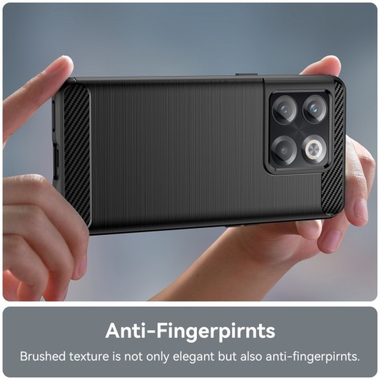 Simple Carbon TPU Back Phone Case priekš OnePlus 10T - Melns - triecienizturīgs silikona aizmugures apvalks / bampers-vāciņš
