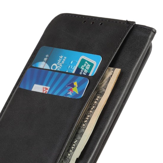 Cowhide Texture PU Leather Auto Magnetic Book Case priekš Huawei Nova Y61 - Melns - sāniski atverams maciņš ar stendu / grāmatveida maks
