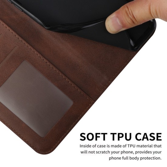 Calf Wallet Stand Leather Book Case priekš Sony Xperia 1 V - Brūns - sāniski atverams maciņš ar magnētu un stendu
