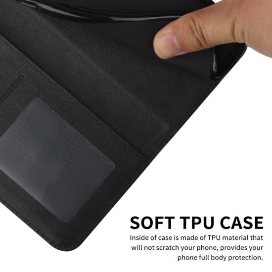 Calf Wallet Stand Leather Book Case priekš Sony Xperia 10 V - Melns - sāniski atverams maciņš ar magnētu un stendu