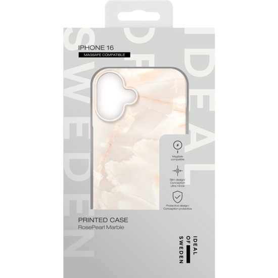 iDeal of Sweden Fashion MagSafe Back Case для Apple iPhone 16 - Rose Pearl Marble - пластиковый чехол-накладка с встроенной металической пластиной / бампер-крышка