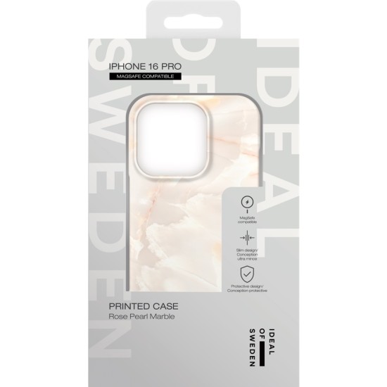 iDeal of Sweden Fashion MagSafe Back Case priekš Apple iPhone 16 Pro - Rose Pearl Marble - plastikāta aizmugures apvalks ar iebūvētu metālisku plāksni / bampers-vāciņš