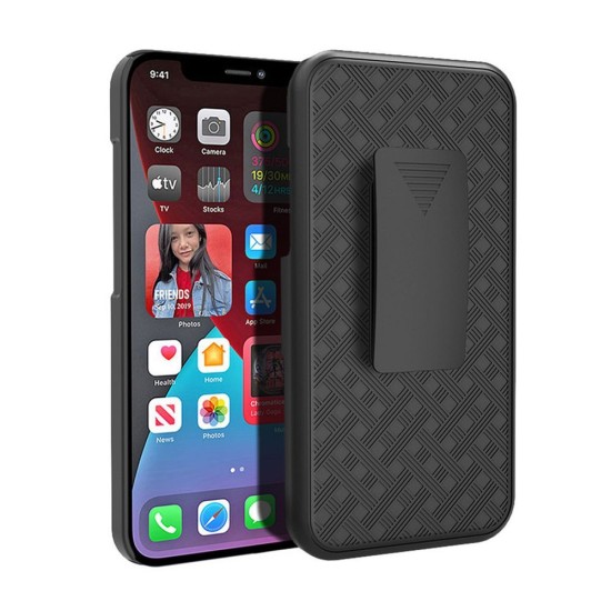 Holster Case priekš Apple iPhone 15 Pro - Melns - plastikāta apvalks no abām pusēm ar statīvu-turētāju / bampers-vāciņš