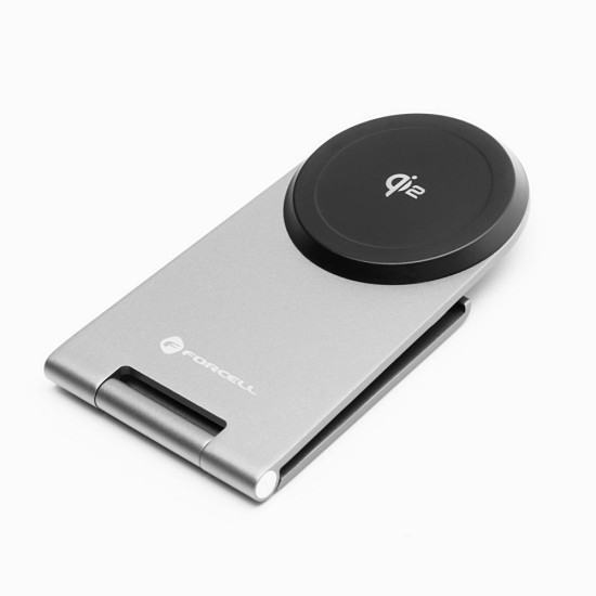 Forcell F-Energy Flip Charge Qi2 15W Wireless Charger with MagSafe - Melns - Ātrs induktīvs bezvadu USB-C lādētājs paliktnis