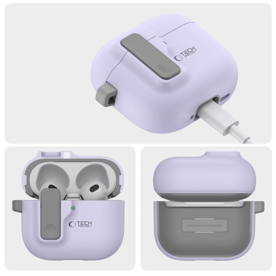 Tech-Protect Slim Hook Case priekš Apple Airpods 4 - Violets - plastikāta apvalks bezvadu austiņu lādēšanas ierīcei ar karabīni