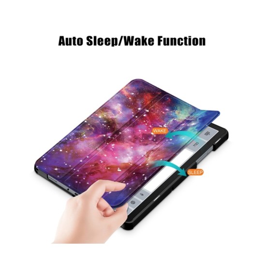 Tri-fold Stand PU Smart Auto Wake/Sleep Leather Case priekš Samsung Galaxy Tab A9 Plus X210 / X215 / X216 - Kosmoss - sāniski atverams maciņš ar stendu