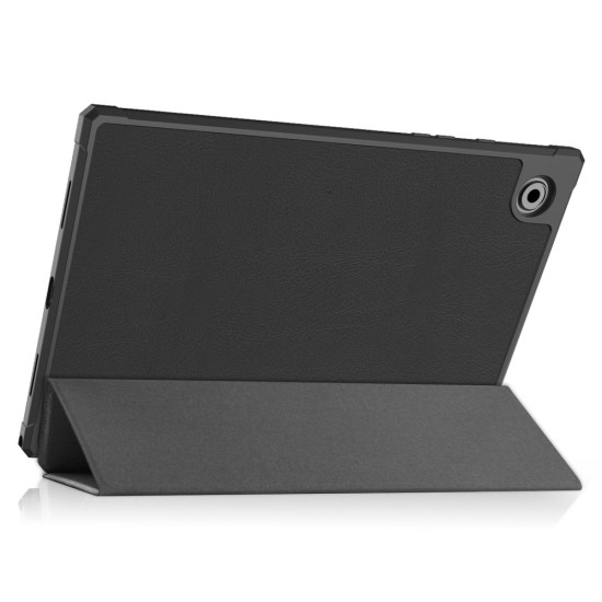 Tri-fold Stand PU Smart Auto Wake/Sleep Leather Case priekš Samsung Galaxy Tab A9 Plus X210 / X215 / X216 - Melns - sāniski atverams maciņš ar stendu