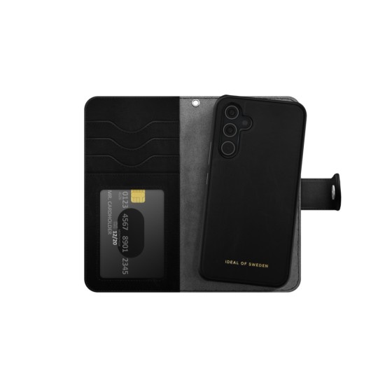 iDeal of Sweden Magnet Wallet+ Case priekš Samsung Galaxy S25 5G S931 - Black - mākslīgās ādas sāniski atverams maciņš ar bamperu uz magnēta