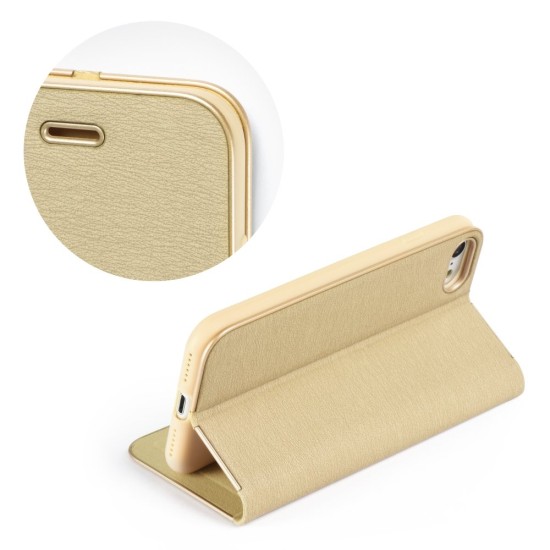 Luna Book Gold Case priekš Huawei P20 Lite - Zelts - sāniski atverams maciņš ar magnētu un stendu