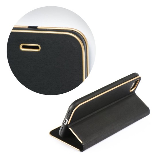 Luna Book Gold Case priekš Samsung Galaxy A05s A057G - Melns - sāniski atverams maciņš ar magnētu un stendu