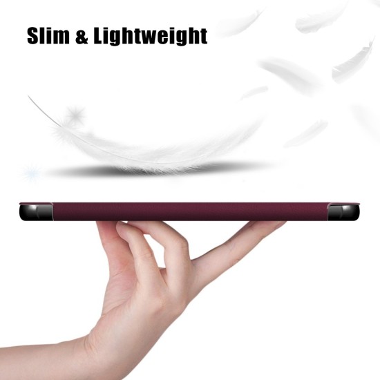 Tri-fold Stand PU Smart Auto Wake/Sleep Leather Case priekš Xiaomi Redmi Pad Pro 12.1 - Bordo - sāniski atverams maciņš ar stendu
