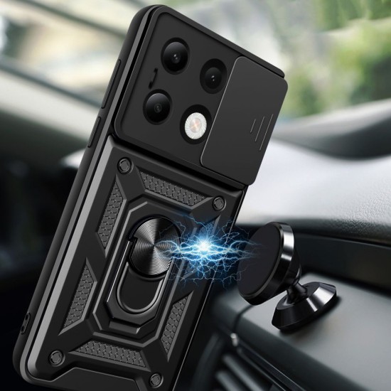 Tech-Protect Camshield Pro Back Case priekš Xiaomi Poco X7 Pro - Melns - triecienizturīgs silikona-plastikāta aizmugures apvalks ar gredzenu / bampers-vāciņš