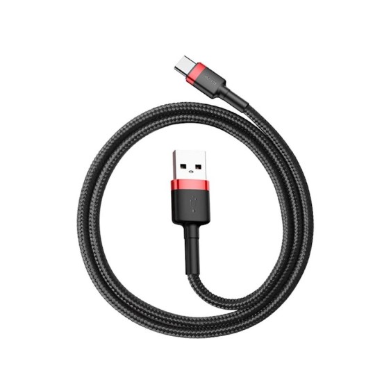 Baseus 1M Cafule 3A USB to Type-C cable - Melns / Sarkans - USB-C lādēšanas un datu kabelis / vads