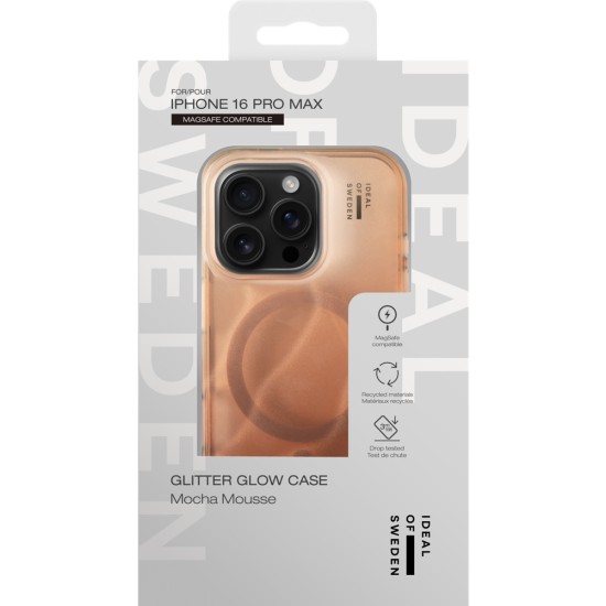 iDeal of Sweden Glitter Glow Back Case with MagSafe priekš Apple iPhone 16 Pro Max - Mocha Mousse - silikona-plastikāta aizmugures apvalks / bampers-vāciņš