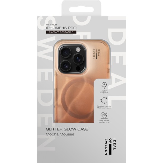 iDeal of Sweden Glitter Glow Back Case with MagSafe priekš Apple iPhone 16 Pro - Mocha Mousse - silikona-plastikāta aizmugures apvalks / bampers-vāciņš