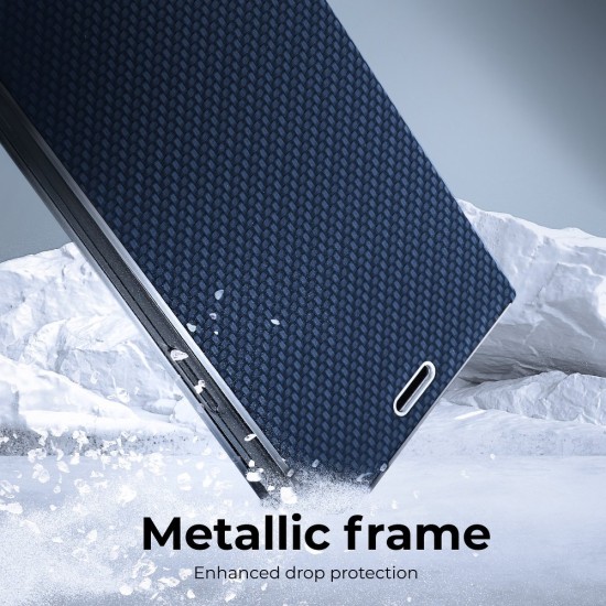 Luna Carbon Book Case priekš Samsung Galaxy A17 4G A175 / A17 5G A176 - Zils - sāniski atverams maciņš ar stendu / grāmatveida maks