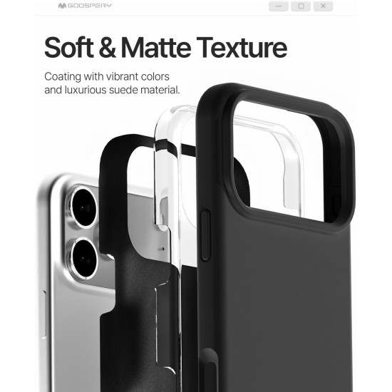 Mercury Pure Silicone Case (Microfiber Soft Touch) with MagSafe priekš Apple iPhone 17 Pro Max - Melns - matēts silikona aizmugures apvalks (bampers vāciņš)